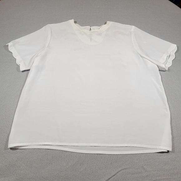 Vintage Sara Stephen Women's Blouse Short Sleeve Size 20 White Scalloped Career - Picture 1 of 9